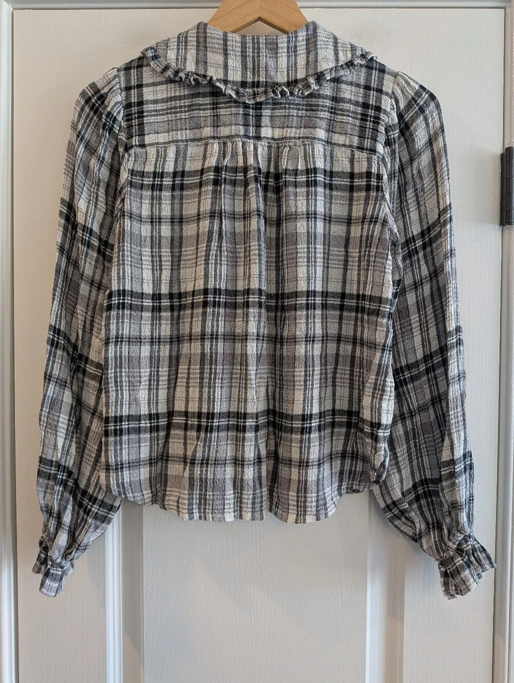 Anthropologie Pilcro Keira Peter Pan Collar Blouse Plaid Long Sleeve Size XXS
